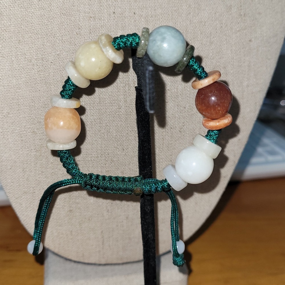 Vintage Mixed Gemstone Large Bead Adjustable Macrame Bracelet 24.28g